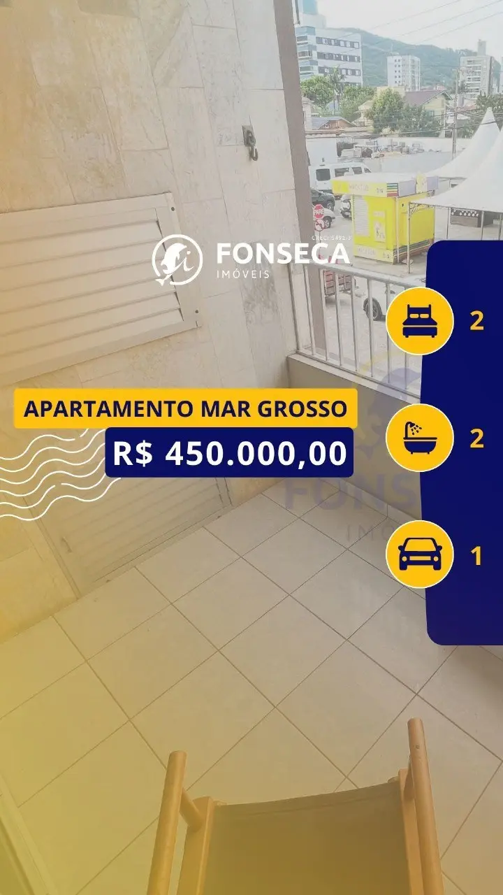 Seu novo lar! 2 dormitórios, 1 suíte, vaga de garagem, elevador. 150m da praia, em frente à padaria Cantinho dos Pães. R$ 450.000.